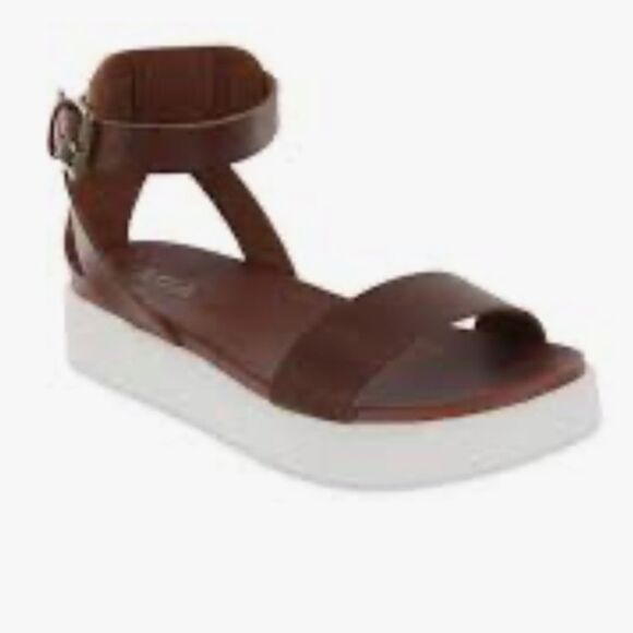 Mia Ellen Cognac Platform Sandals Sz 10 Straps Buckle Like New - Picture 1 of 8